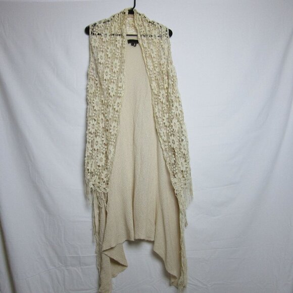i jeans by Buffalo Tan Floral Knit Shawl Cardigan Tunic Festival - Picture 1 of 6